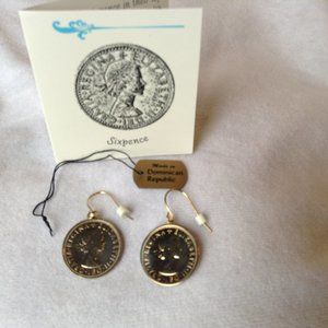 Sixpence Coin Drop Silver Earrings NEW from QVC